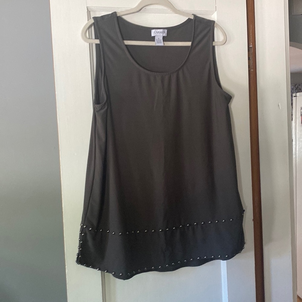 Olive green tunic top with silver blackish buttons detailing bottom